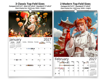Anime Tourist 2027 wall calendar classic and notes mid-fold calendar pages