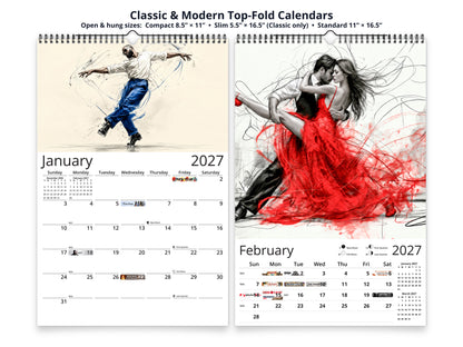 Art of Dance 2027 wall calendar top fold calendar interior pages