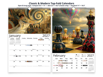 Artistic Chess 2027 wall calendar top fold calendar interior pages