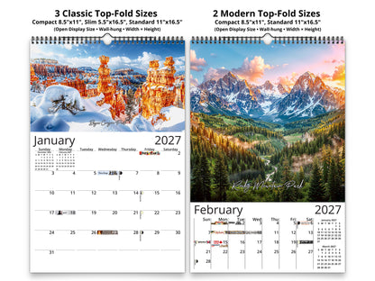 Artistic National Parks 2027 wall calendar classic and notes mid-fold calendar pages