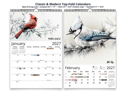 Avian Sketches 2027 wall calendar top fold calendar interior pages