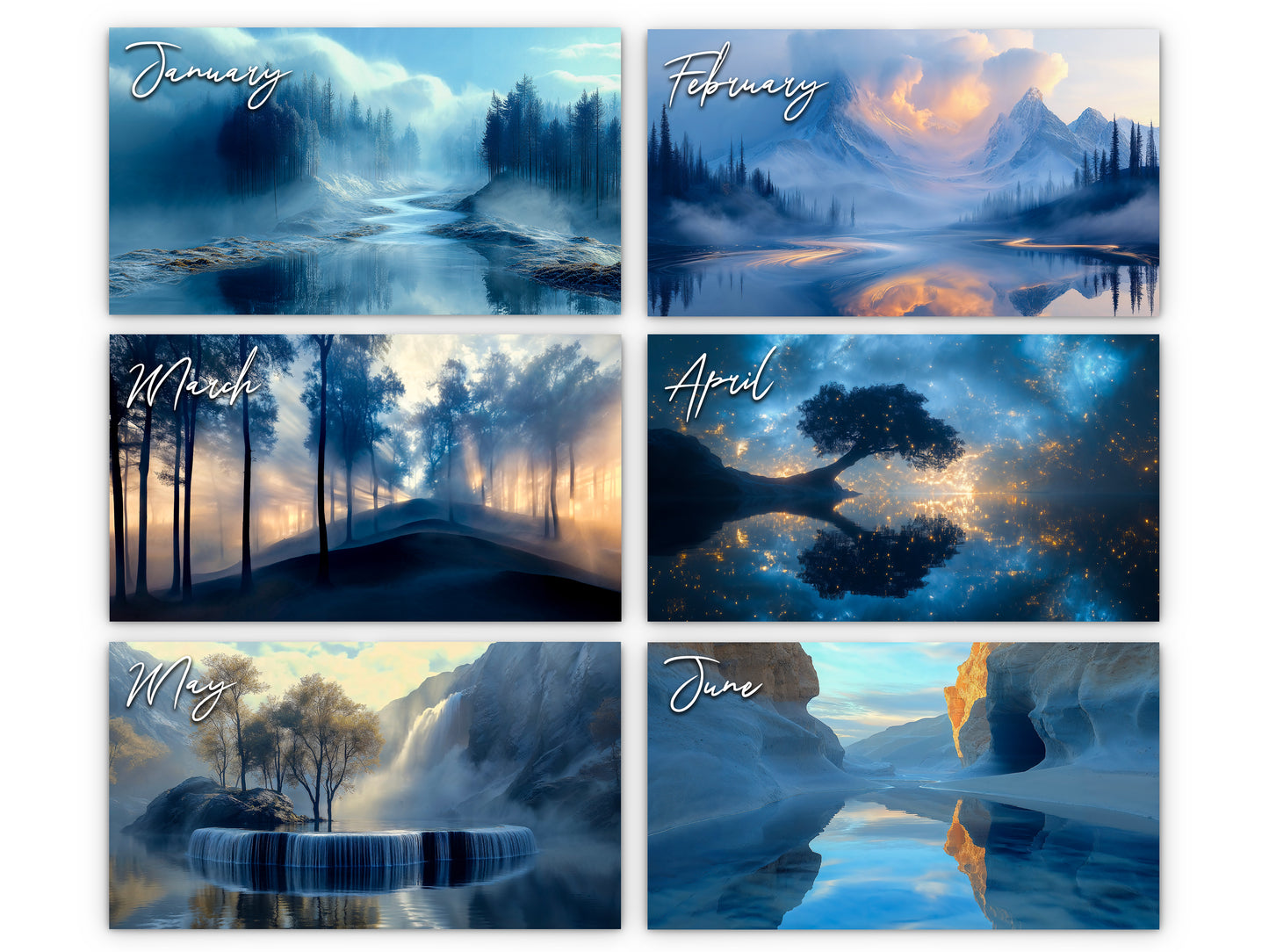 2026 Blue Vista Wall Calendar by Kaleidoscope Artisan – Captivating Horizons with Holidays