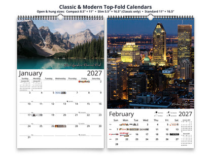 Canada Vistas by Kaleidoscope Artisan - Cities and Landscapes with Holidays 2027 wall calendar top fold calendar interior pages