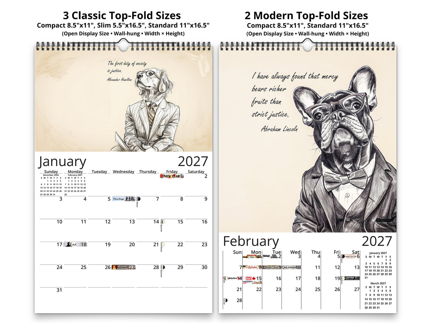 2027 Canine Counsel Wall Calendar by Kaleidoscope Artisan – Wisdom in Fur with Holidays