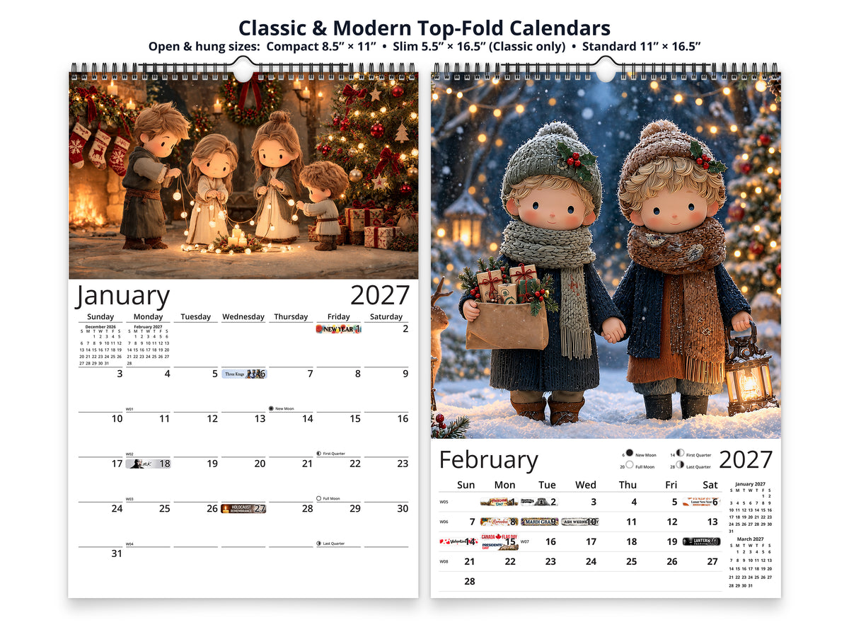 Christmas Wonder 2027 wall calendar top fold calendar interior pages