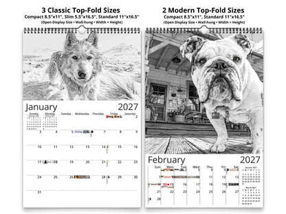 2027 Dog Lover Sketches Wall Calendar by Kaleidoscope Artisan – Faithful Companions with Holidays