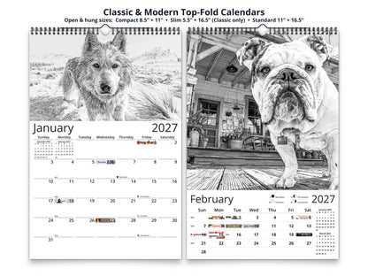 Dog Lover Sketches 2027 wall calendar top fold calendar interior pages