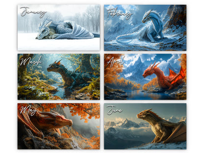 Calendario de pared de dragones 2026 de Kaleidoscope Artisan: ilustraciones de fantasía con festividades