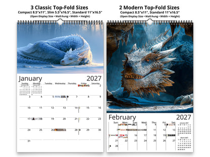 Dragon 2027 wall calendar classic and notes mid-fold calendar pages