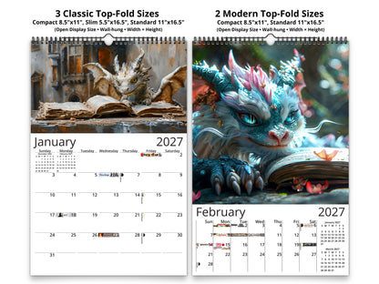 2027 Dragon Books Wall Calendar by Kaleidoscope Artisan – Magical Fantasy Journey with Holidays