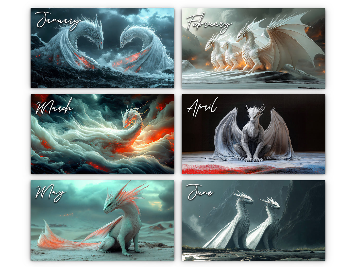 2026 Dragon Light Wall Calendar by Kaleidoscope Artisan – Majestic Dragon Realms with Holidays