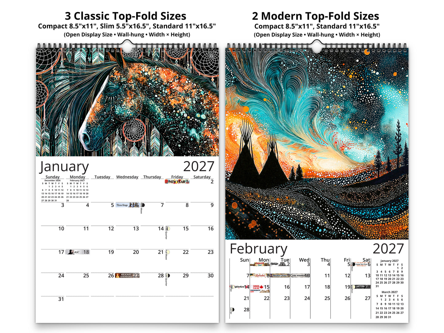 2027 Dreamcatcher Wall Calendar by Kaleidoscope Artisan – Mystical Spirit with Holidays