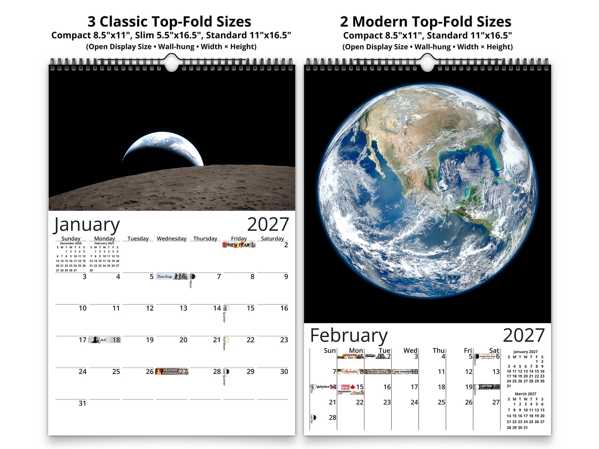 Earth Vistas Photography 2027 wall calendar classic and notes mid-fold calendar pages