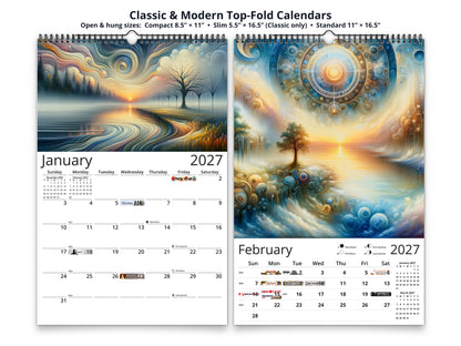 Edge of Eternity 2027 wall calendar classic and notes mid-fold calendar pages