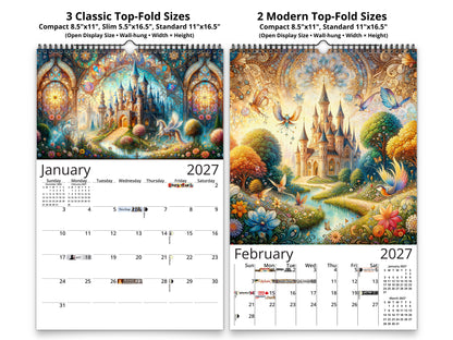 Enchanted Moments 2027 wall calendar classic and notes mid-fold calendar pages