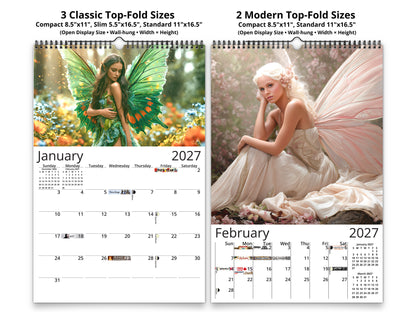 Fairy 2027 wall calendar classic and notes mid-fold calendar pages