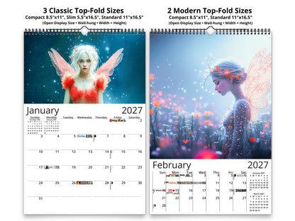 Fairy Dream 2027 wall calendar classic and notes mid-fold calendar pages