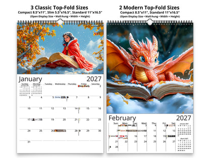 Fairytale Books 2027 wall calendar classic and notes mid-fold calendar pages