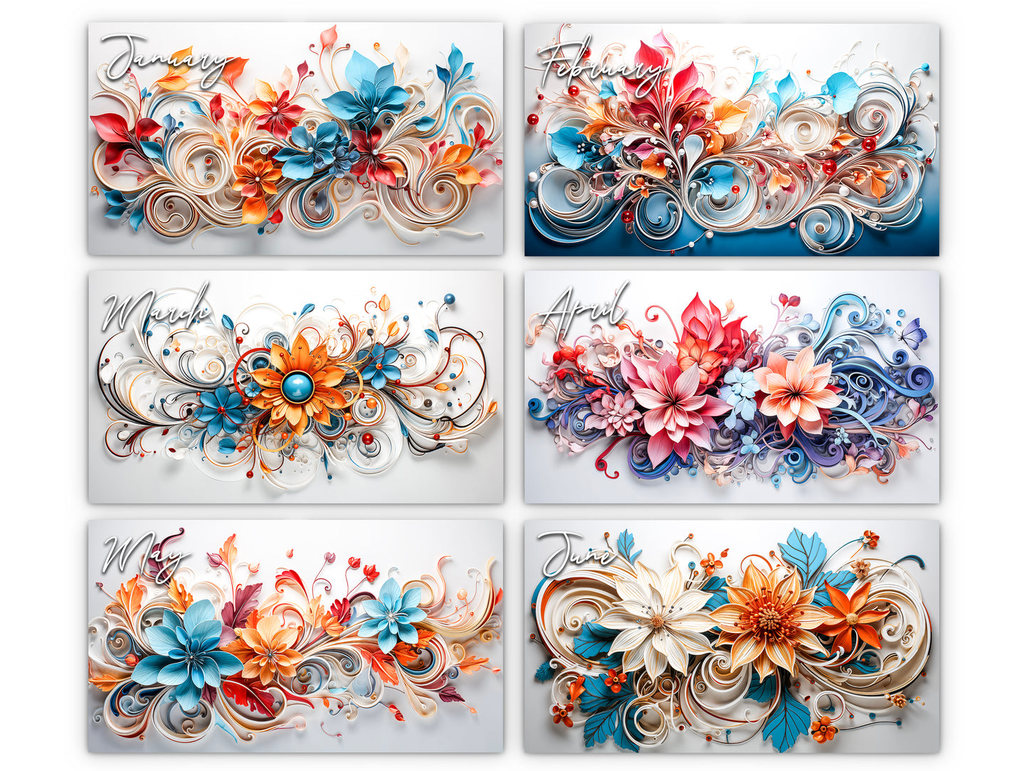 2026 Floral Grace Wall Calendar by Kaleidoscope Artisan – Elegant Bloom with Holidays