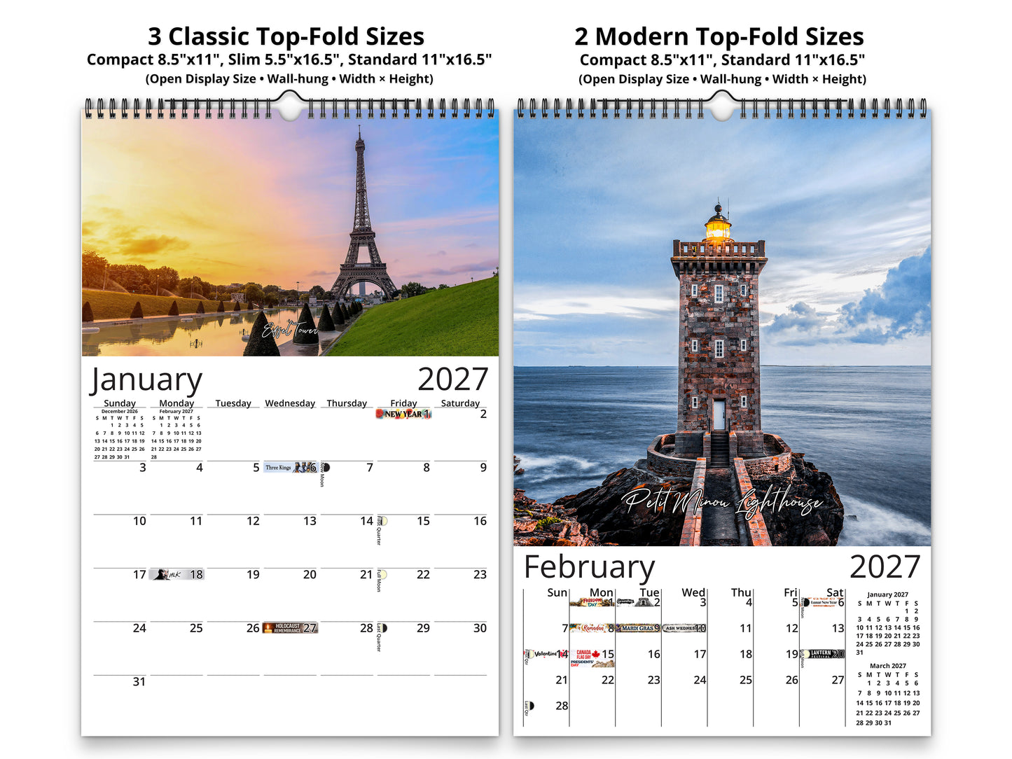 France Vistas Photography 2027 wall calendar classic and notes mid-fold calendar pages