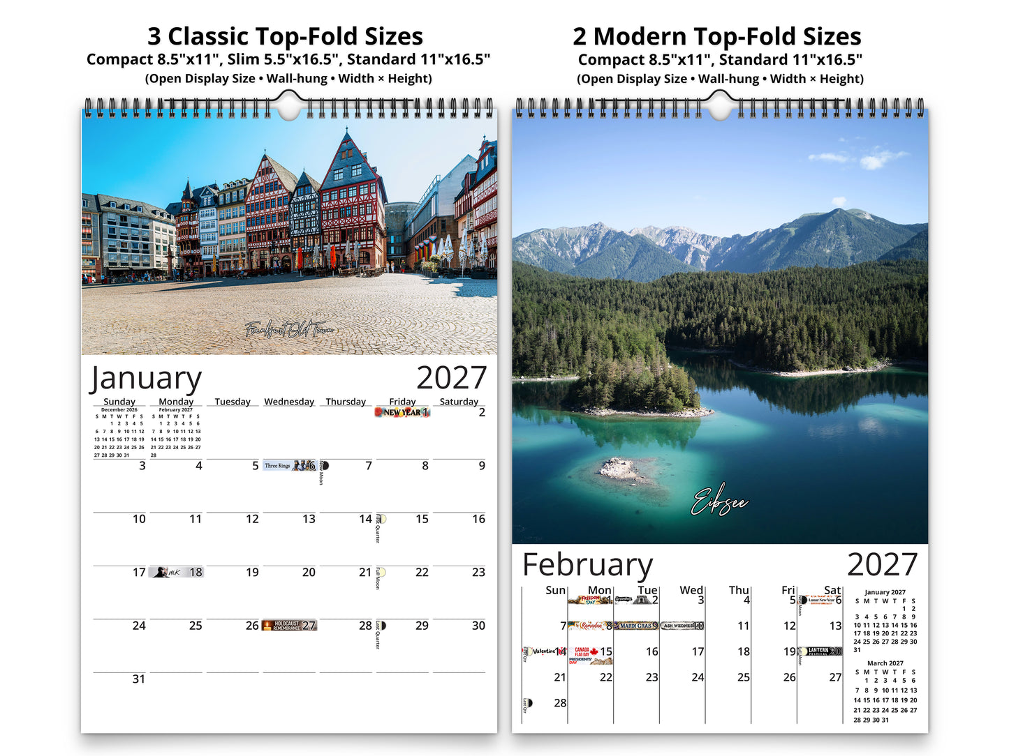 Germany Vistas Photography 2027 wall calendar classic and notes mid-fold calendar pages