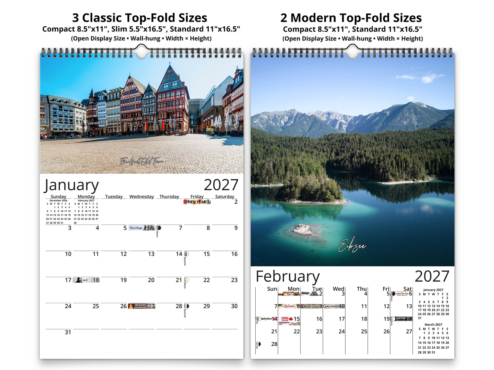 Germany Vistas Photography 2027 wall calendar classic and notes mid-fold calendar pages