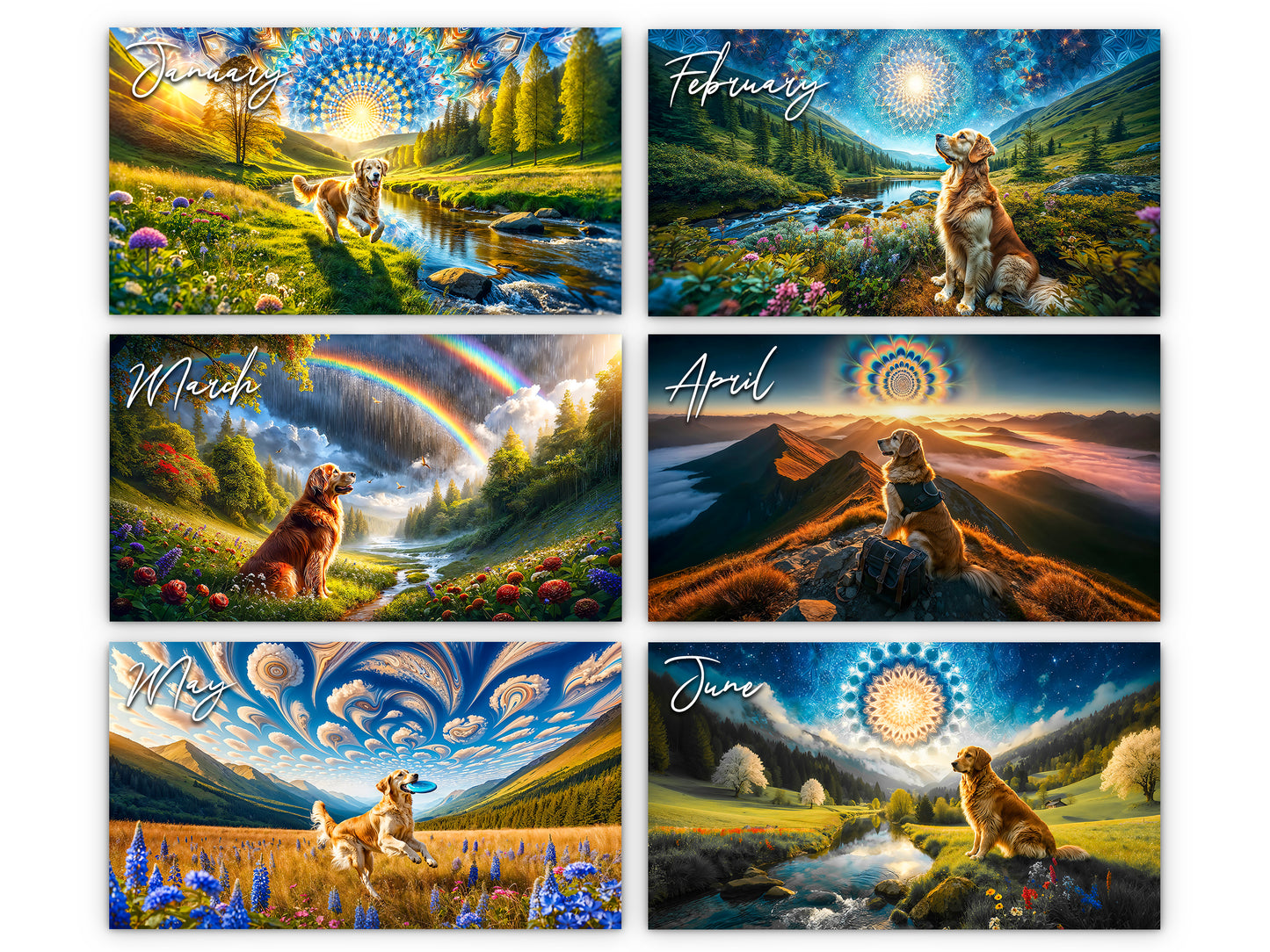 2026 Golden Retriever Wall Calendar by Kaleidoscope Artisan – Joyful Dog Art with Holidays