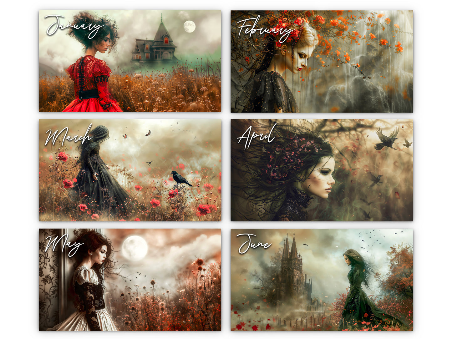 2026 Gothic Dream Wall Calendar by Kaleidoscope Artisan – Enigmatic Elegance with Holidays