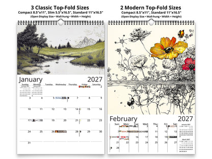 Illustrated Moments 2027 wall calendar classic and notes mid-fold calendar pages