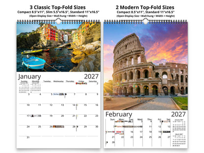 Italy Vistas Photography 2027 wall calendar classic and notes mid-fold calendar pages