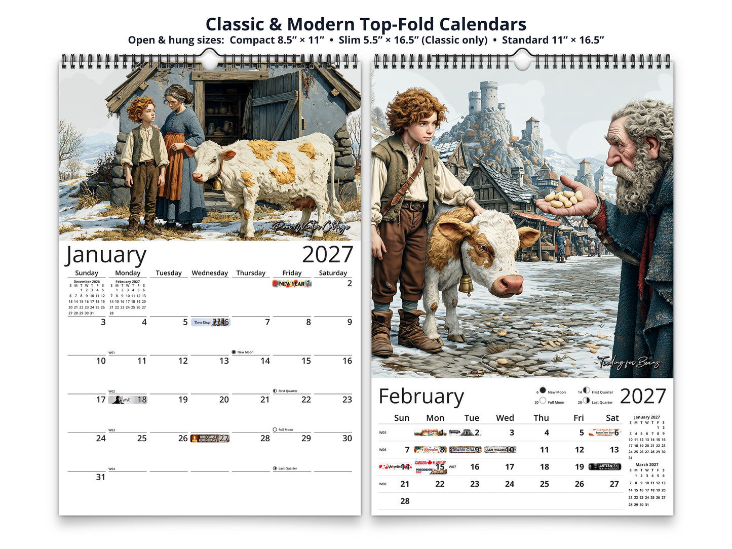 Jack and the Beanstalk 2027 wall calendar top fold calendar interior pages