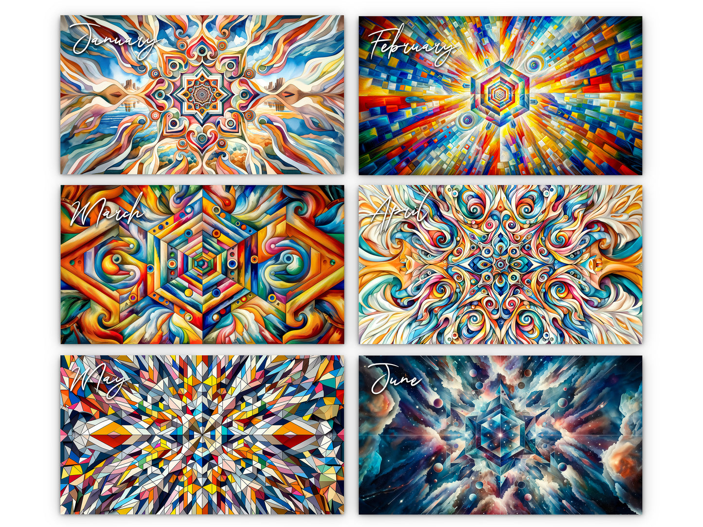 2026 Kaleidoscopic Art Wall Calendar by Kaleidoscope Artisan – Colorful Harmony with Holidays