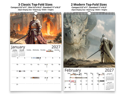 2027 Knight’s Oath Wall Calendar by Kaleidoscope Artisan – Heroic Valor with Holidays