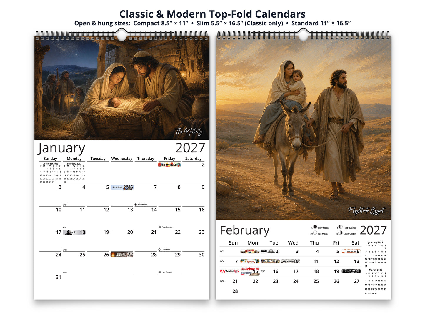 Life of Jesus 2027 wall calendar top fold calendar interior pages