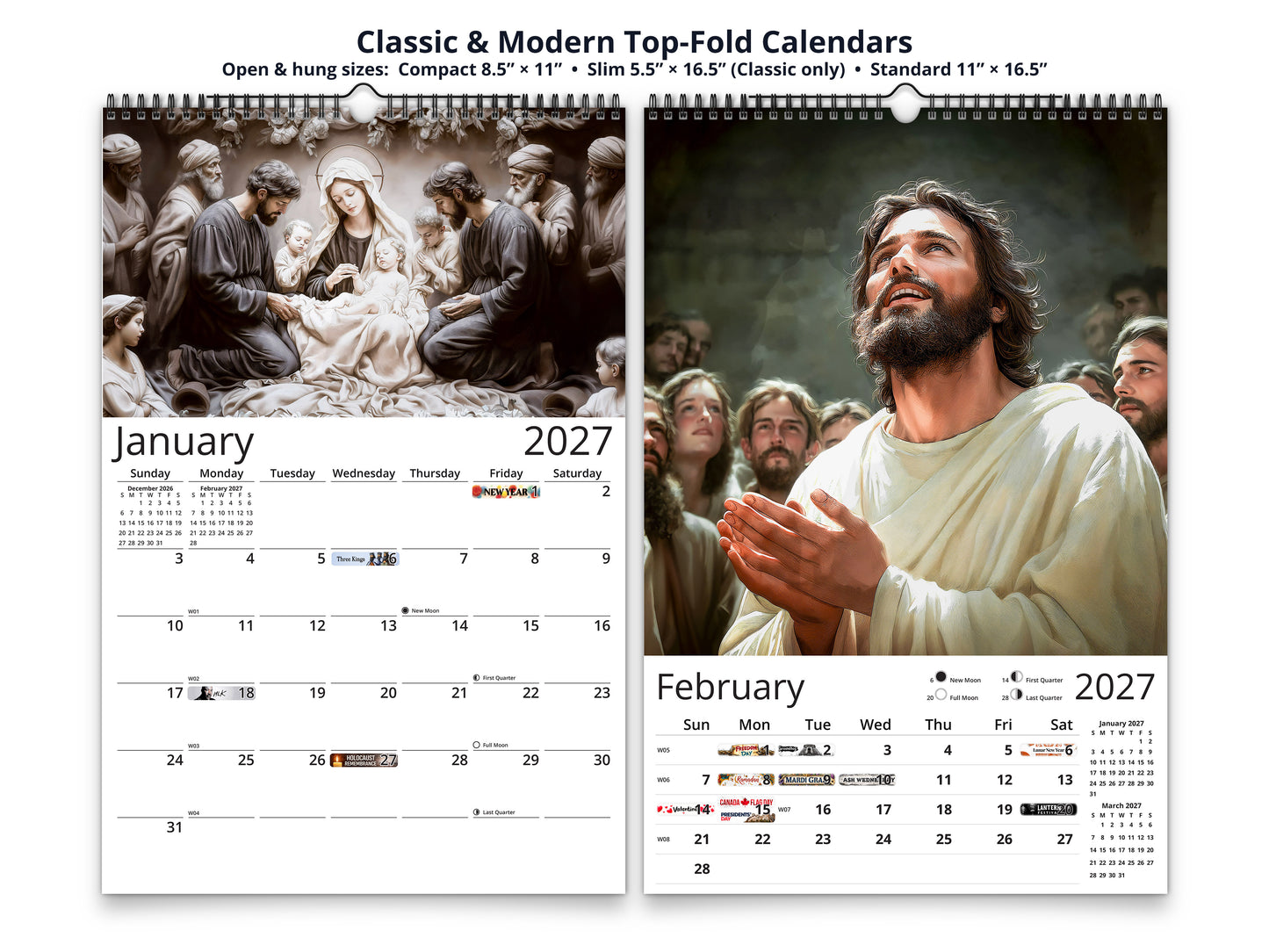 Light of Jesus 2027 wall calendar top fold calendar interior pages