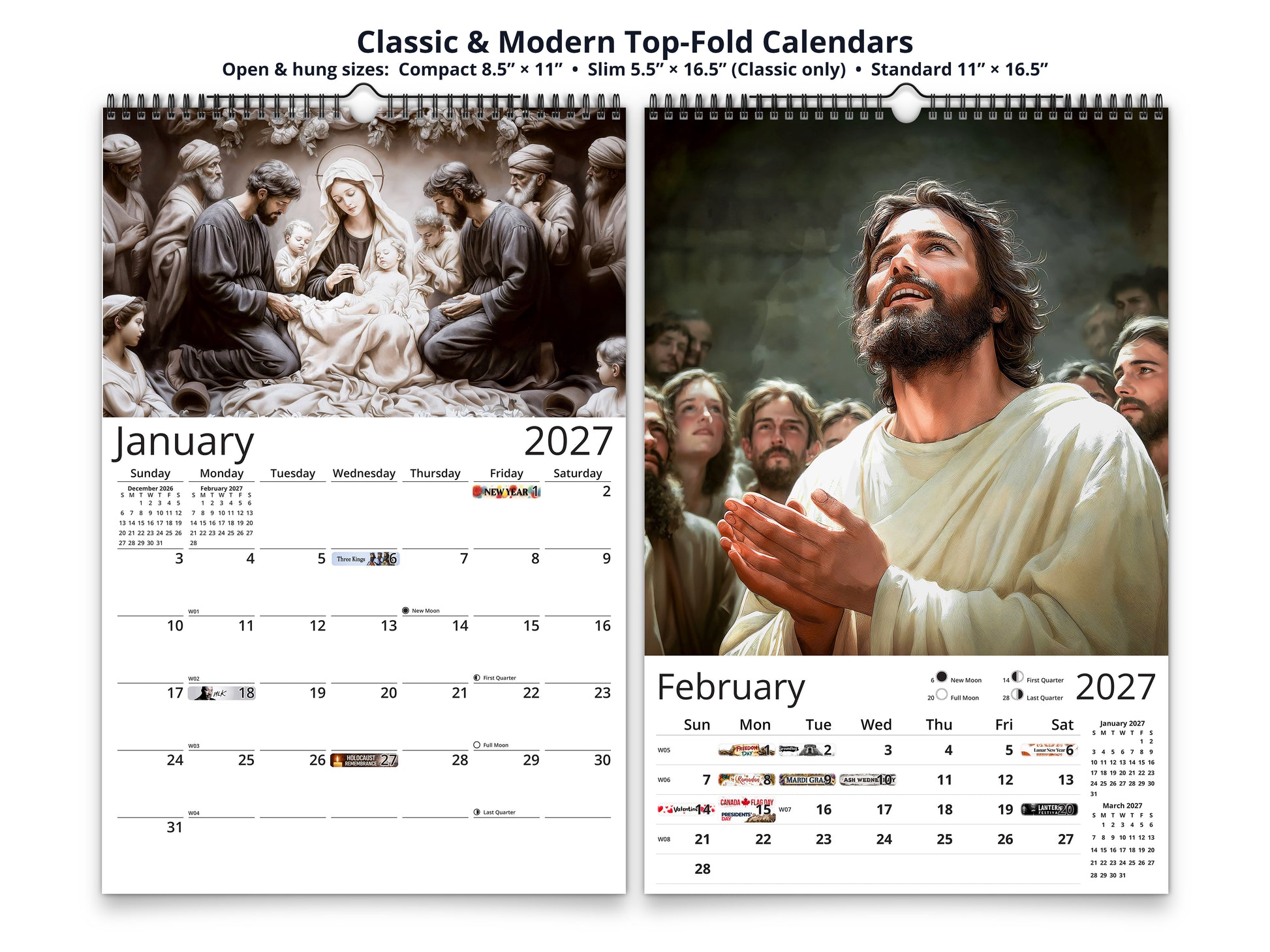 Light of Jesus 2027 wall calendar top fold calendar interior pages