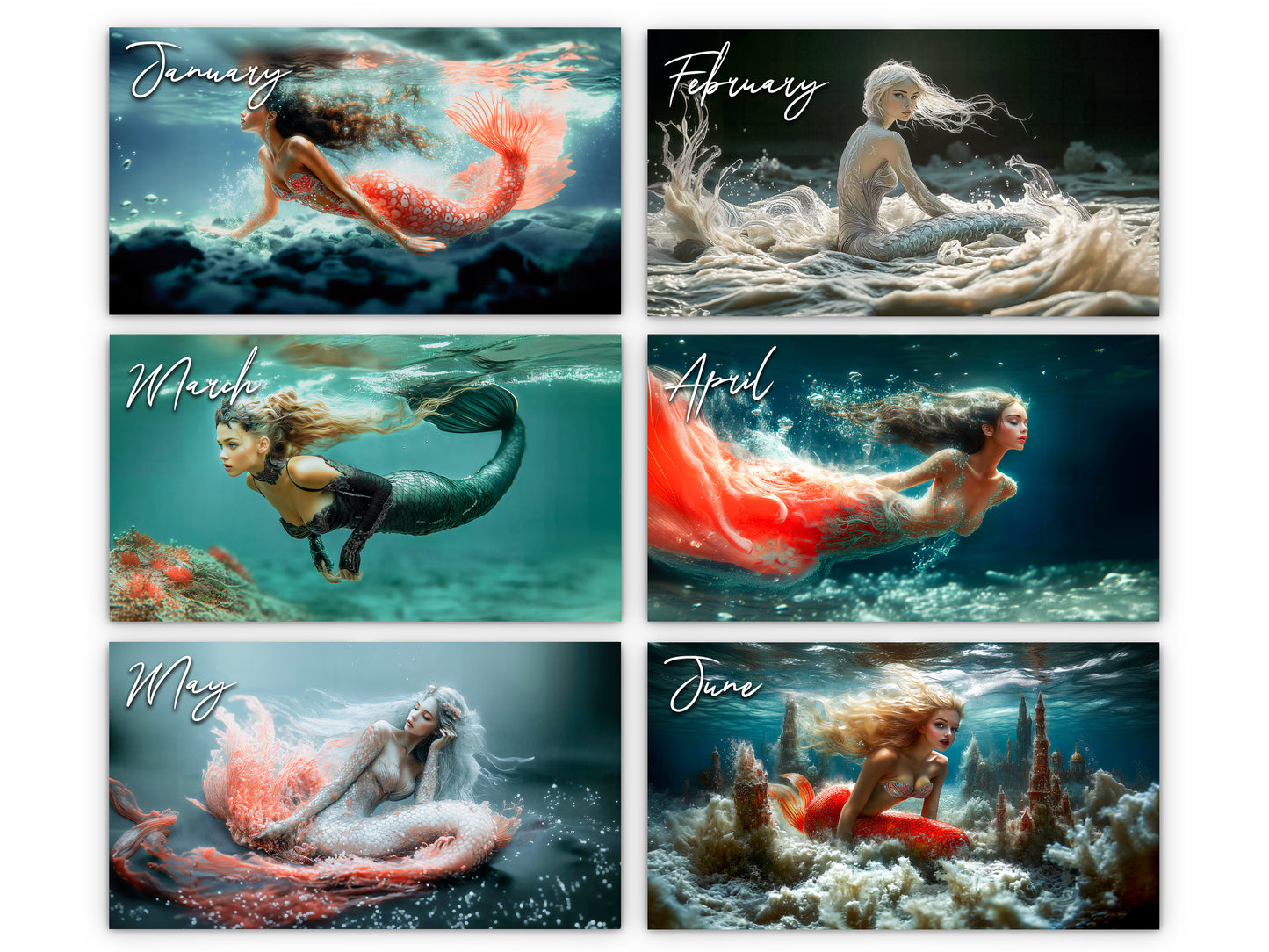 2026 Mermaid Dream Wall Calendar by Kaleidoscope Artisan – Enchanting Underwater Realms with Holidays