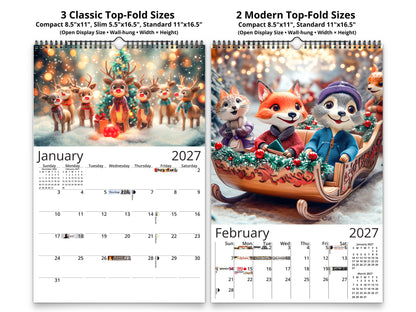 2027 Merriment Wall Calendar by Kaleidoscope Artisan – Whimsical Winter Wonderland with Holidays