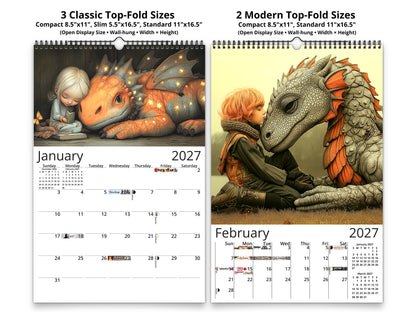 My Little Dragon 2027 wall calendar classic and notes mid-fold calendar pages