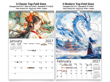 Mystic Skies 2027 wall calendar classic and notes mid-fold calendar pages