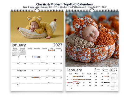 Newborn Baby 2027 wall calendar top fold calendar interior pages