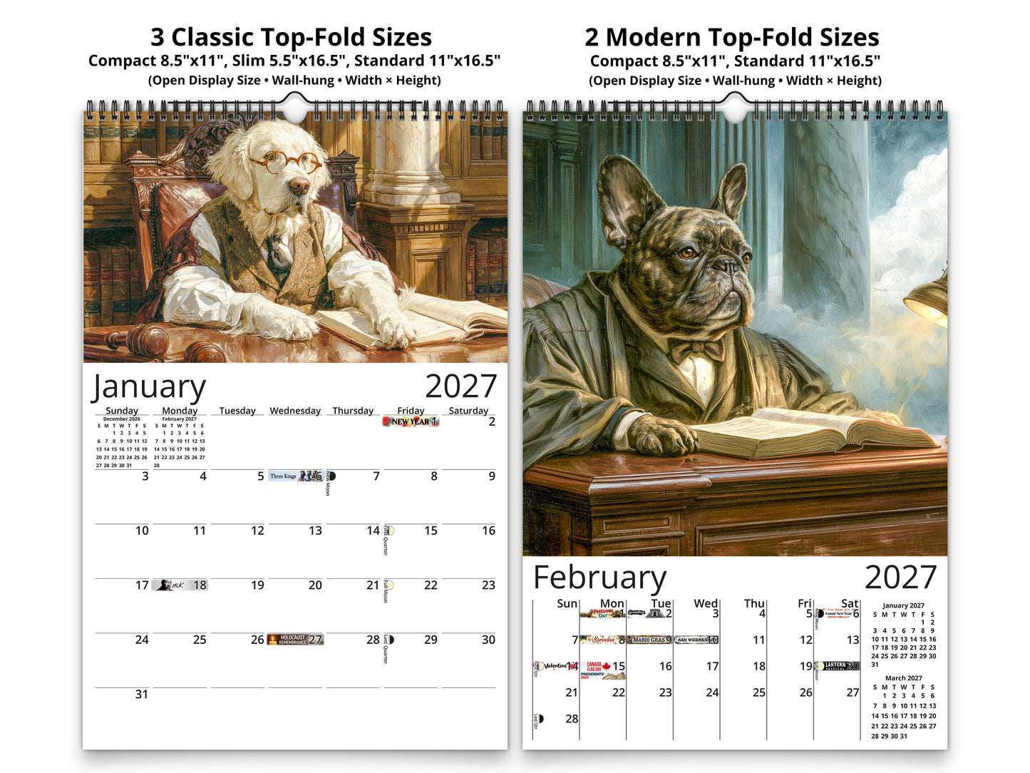 Paws of Justice 2027 wall calendar classic and notes mid-fold calendar pages