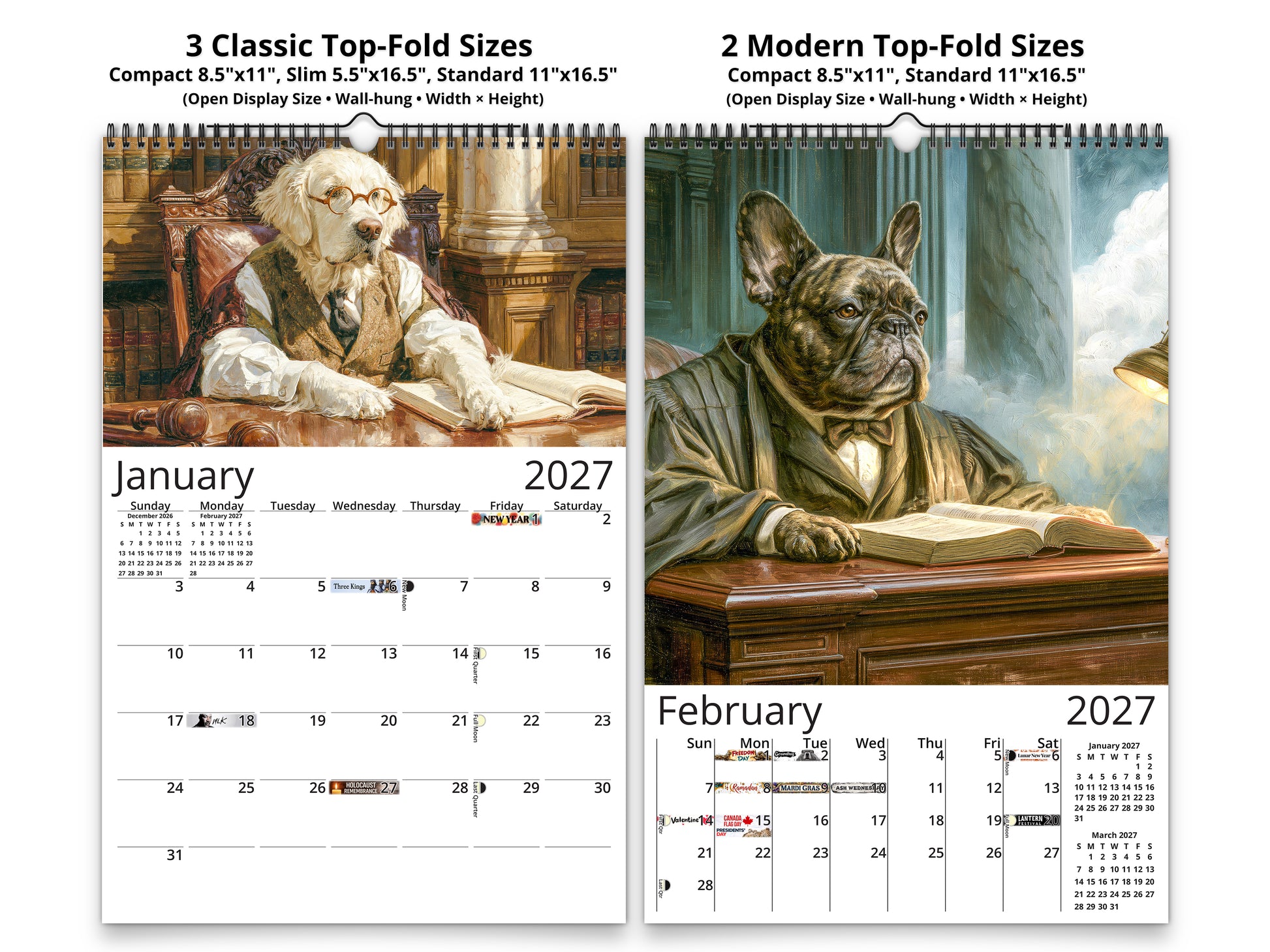 Paws of Justice 2027 wall calendar classic and notes mid-fold calendar pages