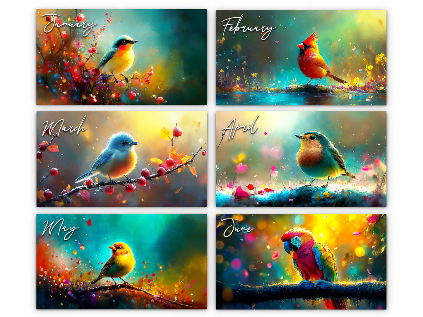 2026 Radiant Birds Kaleidoscope Wall Calendar by Kaleidoscope Artisan – Avian Beauty with Holidays