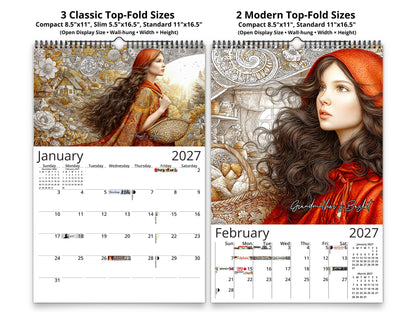 2027 Red Riding Hood Wall Calendar by Kaleidoscope Artisan – Enchanted Journey with Holidays