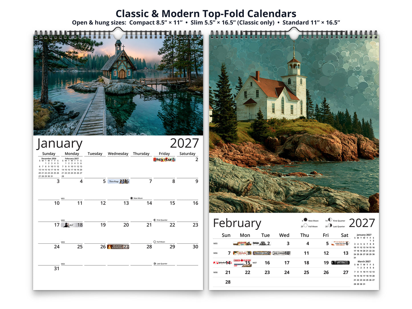 Sanctuary 2027 wall calendar top fold calendar interior pages