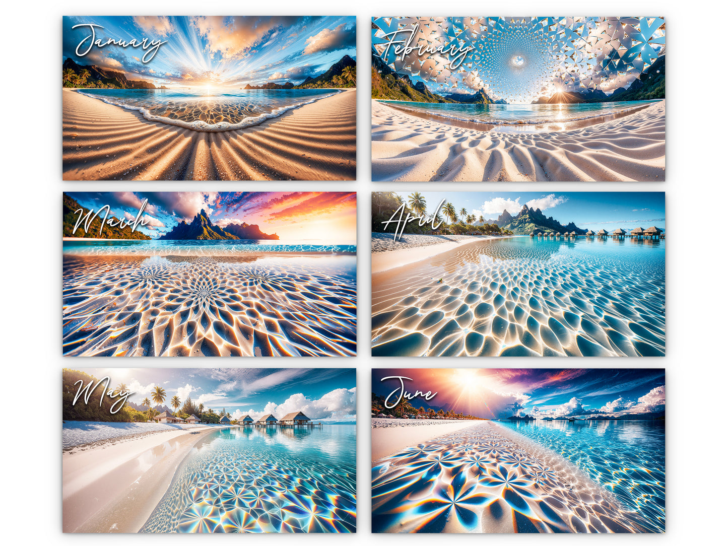 2026 Sands of Bora Bora Wall Calendar by Kaleidoscope Artisan – Tropical Escapes with Holidays