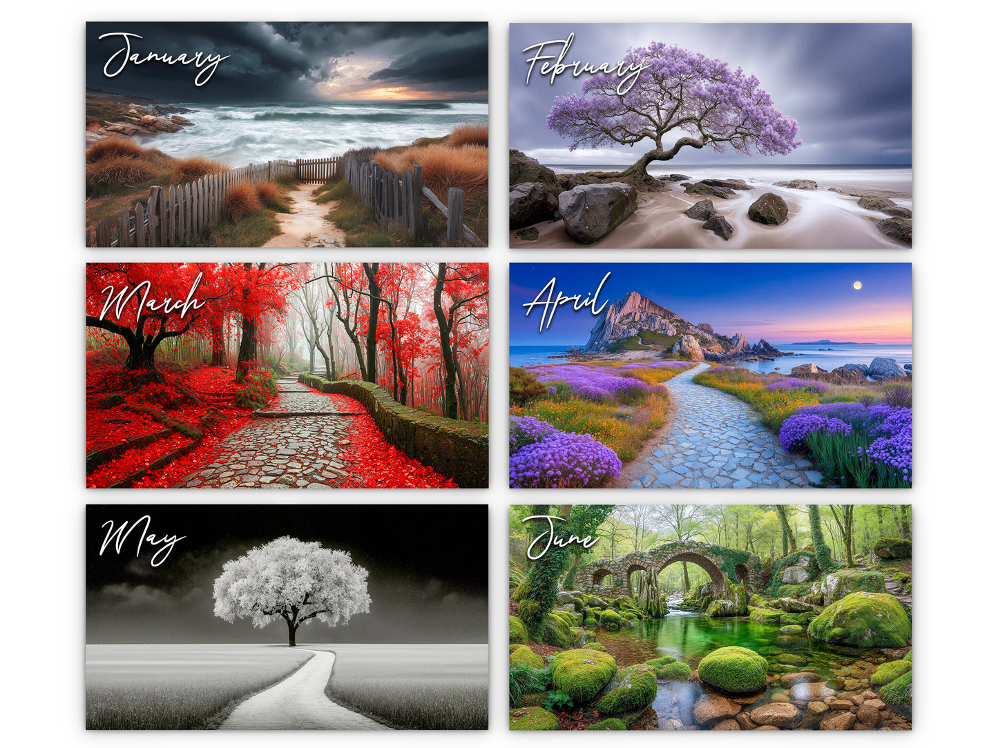 2026 Solitude Wall Calendar by Kaleidoscope Artisan – Peaceful Paths with Holidays