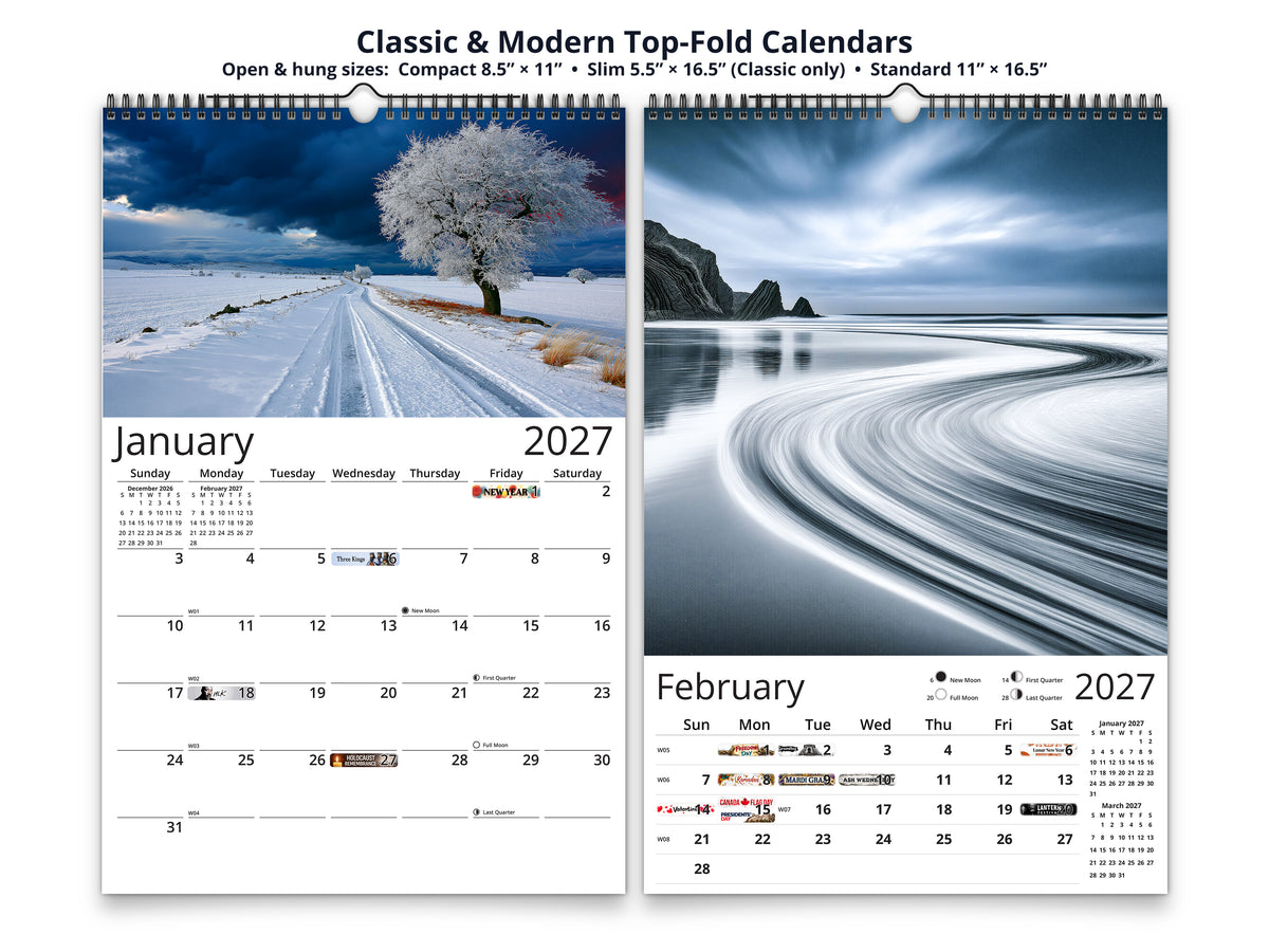 Solitude 2027 wall calendar top fold calendar interior pages