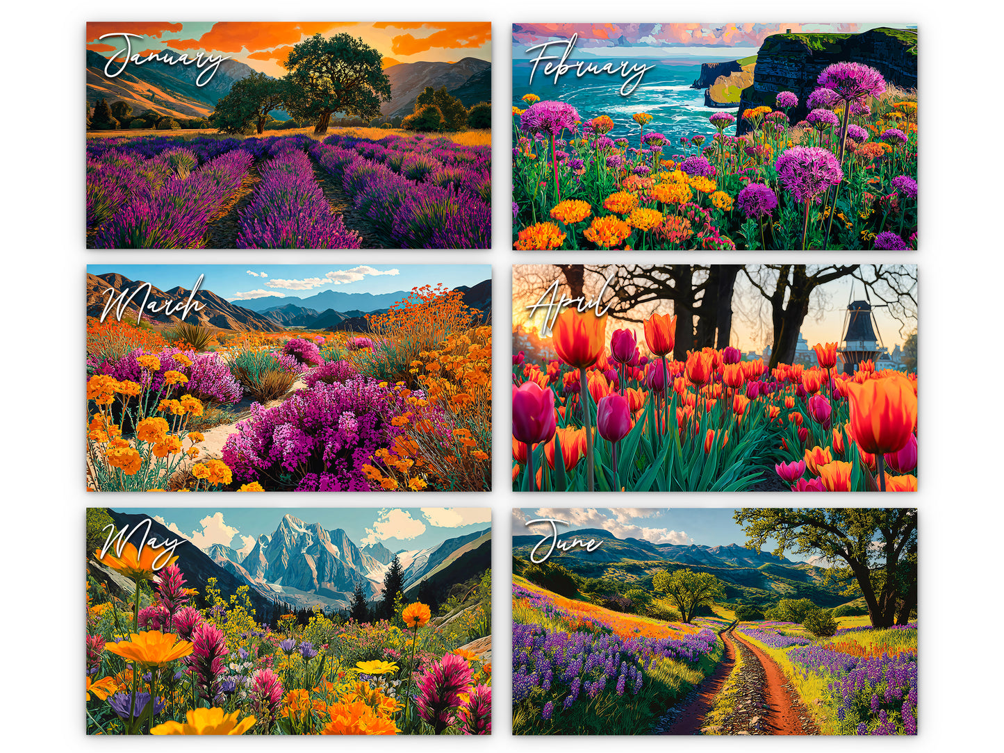 2026 Spring Flowers Wall Calendar by Kaleidoscope Artisan – Artistic Floral Landscapes with Holidays